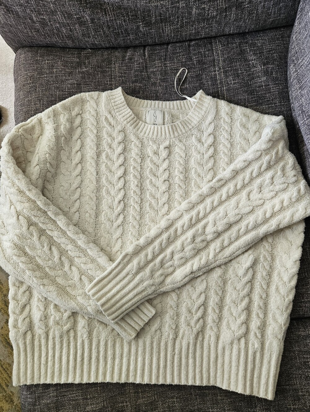 Joie ivory cable-knit crewneck sweater featuring. 21ptp